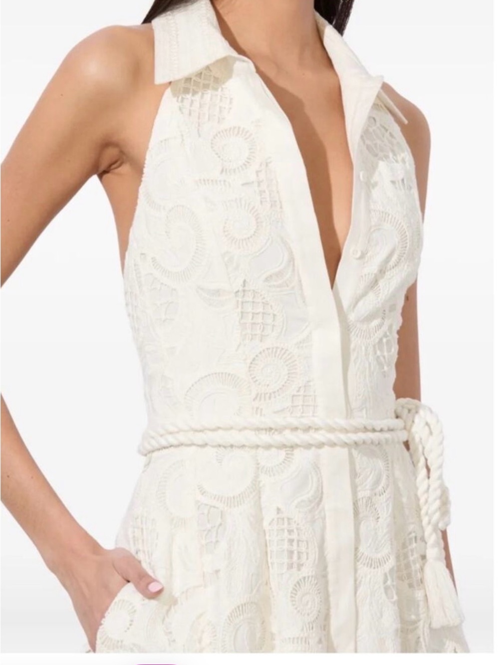 Alice + Olivia White  Lace Dress with Rope Belt